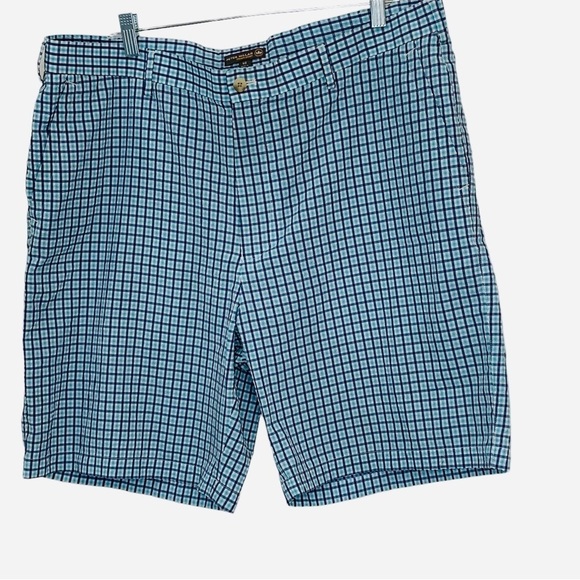 Peter Millar CrownSport Men’s seersucker navy aqua and white plaid short Size 40 - Picture 1 of 11